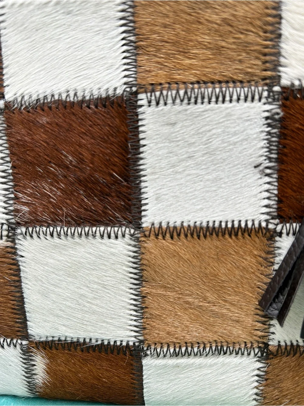 Checkerboard Hair on Hide Clutch / Wristlet, Brown & White Cowhide New With Tags